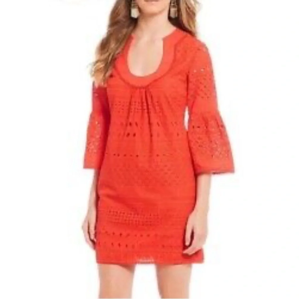 Trina Turk Bonita Eyelet Shift Dress Poppy Red Size 4